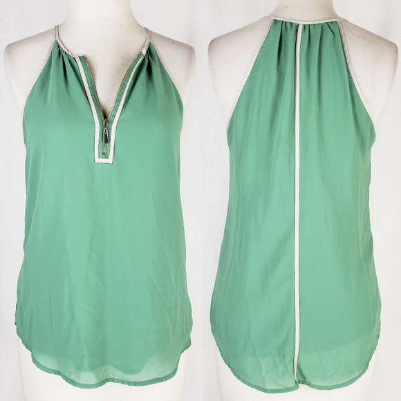 Naked Zebra Tops - Naked Zebra green cream detail flirty blouse top